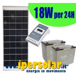 Kit alimentazione solare 24h - 20Watt/12V Autonomia 3 giorni