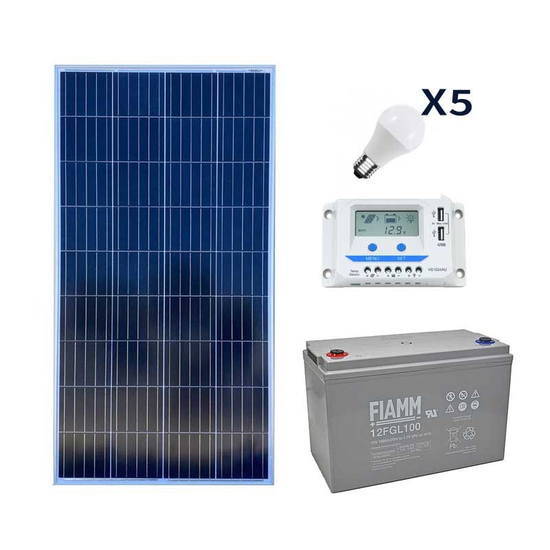 Kit fotovoltaico 150W 5 punti luce con Lampade LED 8W - Ipersolar