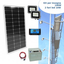 Kit solare ILLUMINAZIONE INSEGNA da 100W con 2 Faretti LED slim 10W
